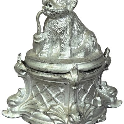 Late 19th Century Figural Spelter Inkwell Depicting a Dog Playing Bagpipes