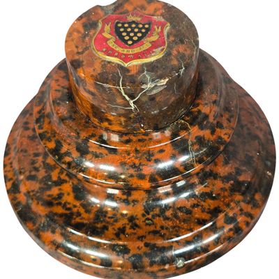 A Cornish Serpentine Inkwell with the Duchy of Cornwall Coat of Arms by Heard and Son Truro