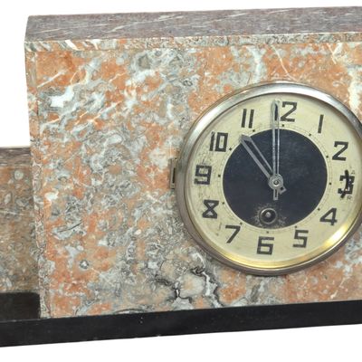 French Art Deco Multi-Colored Marble Locomotive Form Mantel Clock