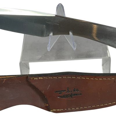 Vintage Gil Hibben United Cutlery UC456 Stainless Steel Throwing Knife with Leather Sheath