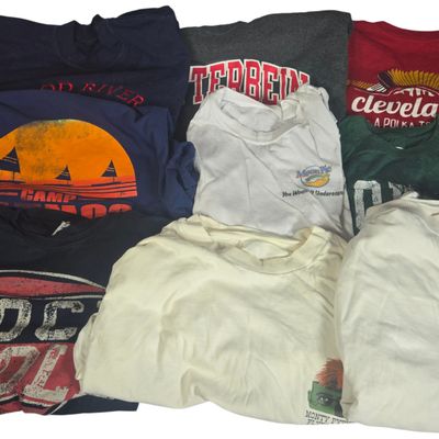 An Assortment of Ten Graphic T-Shirts Including Pop Culture and Regional Themes