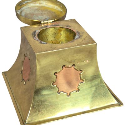 Bradley and Hubbard Arts and Crafts Mixed Metal Brass and Copper Inkwell