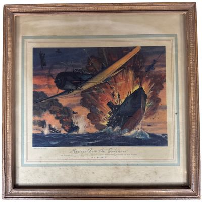 WWII Charles H. Hubbell Thompson Products Aviation Print Marines Over the Solomons