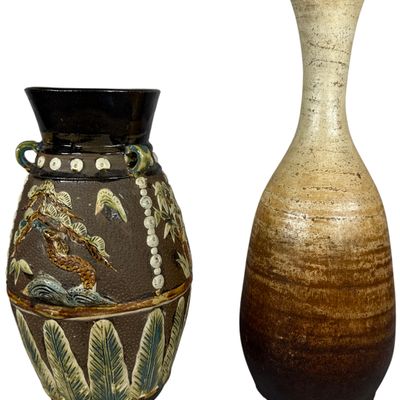 Two Stoneware Vases including One with High Relief Dragon Decoration
