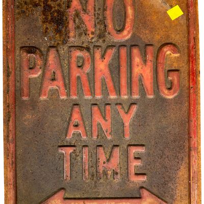 Vintage Embossed No Parking Any Time Road Sign