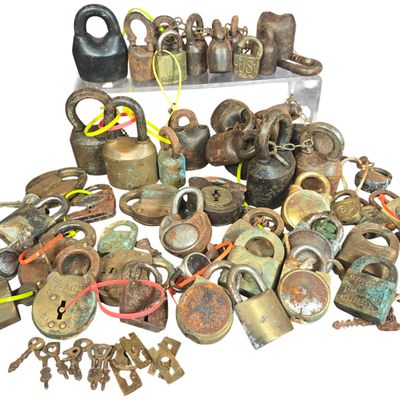 A Collection of Antique and Vintage Padlocks and Keys including Eagle Yale and Corbin