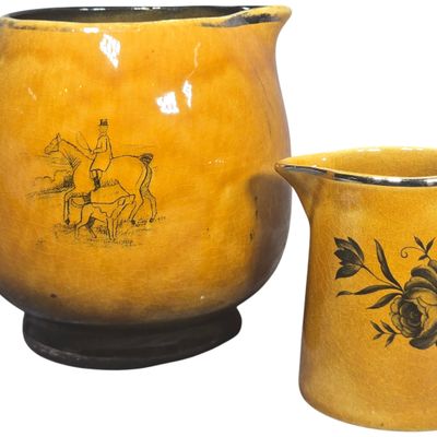 Two English Earthenware Pitchers Including Arthur Wood and Lord Nelson Ware