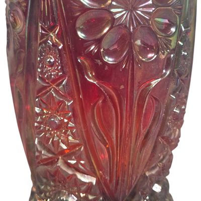 Imperial Glass Red Carnival Glass Four Seventy Four Pattern Vase