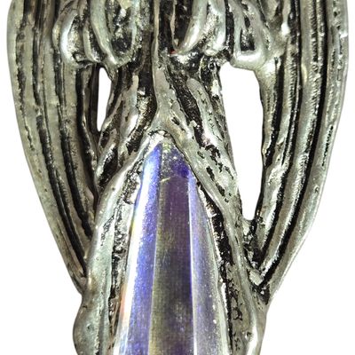 JJ Jonette Jewelry Pewter Angel Brooch Pendant with Aurora Borealis Crystal