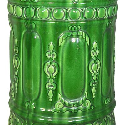 Antique Emerald Green Glazed Majolica Umbrella Stand