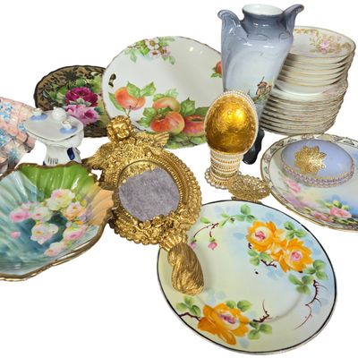 A Collection of Porcelain Tableware and Decorative Items Including Haviland Limoges and Nippon