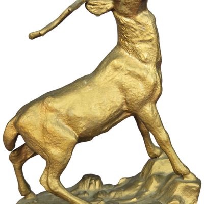 Cast Gilt Metal Stag Sculpture on Rocky Base