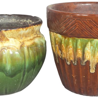 Two American Art Pottery Drip Glaze Planters Including Robinson Ransbottom