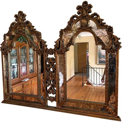 Large Benjara Piazza Rococo Revival Style Twin Arched Gilt Wall Mirror