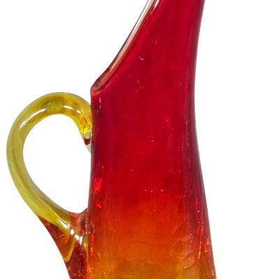 Kanawha Amberina Crackle Glass Cornucopia Spout Pitcher