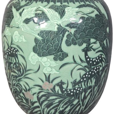 Tonggok Studio Korean Inlaid Celadon Sipjangsaeng Storage Jar