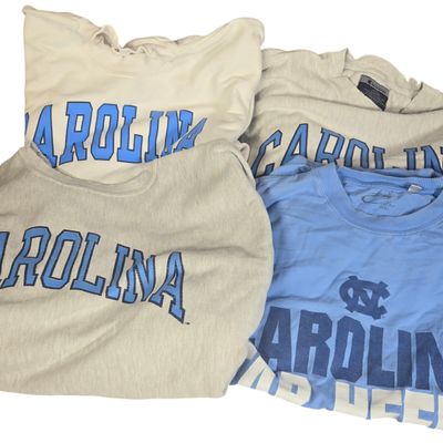 A Collection of University of North Carolina Tar Heels Apparel Including Champion