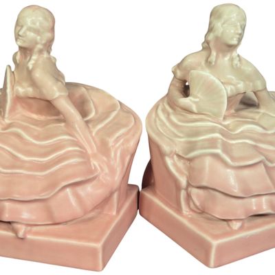 A Pair of Rookwood Pottery Art Deco Lady with Fan Bookends 1932