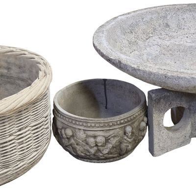 A Trio of Cast Concrete Garden Ornaments including a Henri Studio Planter