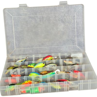 An Assortment of Bomber, Storm, and Pradco Fishing Lures in a Plano Case
