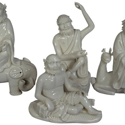 A Set of Four Chinese Blanc de Chine Dehua Porcelain Arhat Figurines