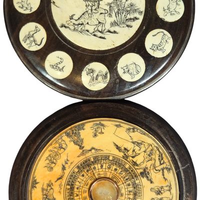 A Pair of Chinese Hardwood and Inlaid Zodiac Divination Plaques