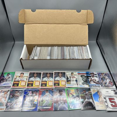 Box of Assorted Atlanta Braves Baseball Cards W/ Many Stars, Rookies, Autos, Relics, Refractors, Parallels, & More