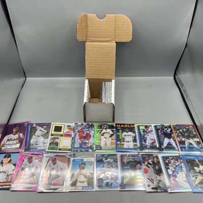 Box of Assorted Miami Marlins Baseball Cards W/ Many Stars, Rookies, Autos, Relics, Refractors, Parallels, & More