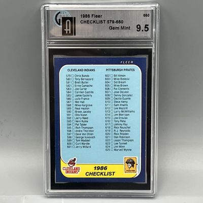 1986 Fleer Baseball Checklist #660 GAI 9.5 Gem Mint