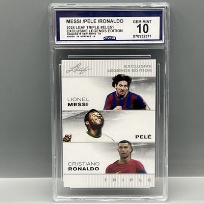 2024 Leaf Triple Exclusive Legends Edition Lionel Messi/Pele/Christiano Ronaldo #ELE51 - Slabbed By CCG Grading