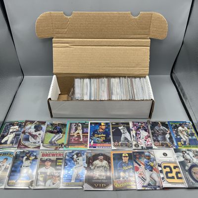 Box of Assorted Milwaukee Brewers Baseball Cards W/ Many Stars, Rookies, Autos, Relics, Refractors, Parallels, & More