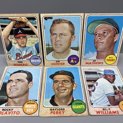 (6) 1968 Topps Baseball Star Player Cards - Billy Williams, Ed Mathews, Catfish Hunter - Varying Conditions