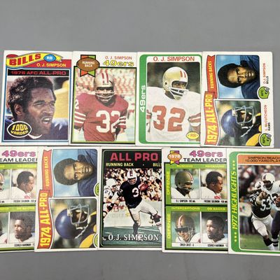 (9) 1970s OJ Simpson Football Cards - Varying Conditions
