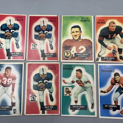 (8) 1955 Bowman Football Cards - Varying Conditions