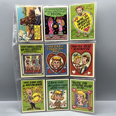 (9) Assorted Topps Non-Sports Trading Cards - 1959 Funny Valentines, 1957 Isolation Booth, 1992 Gruesome Greetings