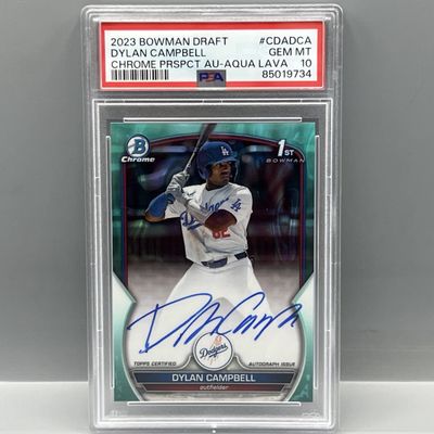 2023 Bowman Chrome Draft Dylan Campbell 1st Bowman Aqua Lava Refractor RC Auto #/199 PSA Gem Mint 10