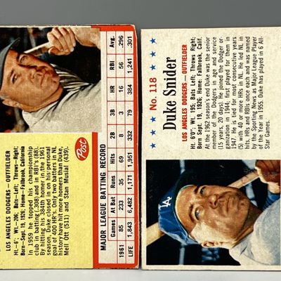 1962 & 1963 Post Cereal Duke Snider #114 & #118