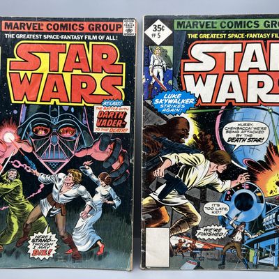 Marvel Comics Star Wars #4 (1977) and #5 (1977) - 35-cent Blue Box reprints - Movie adaptation