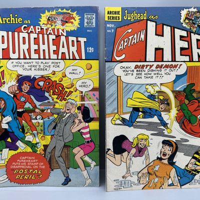 Archie Comics Archie as Captain Pureheart #6 and Jughead as Captain Hero #7 (1967) - Silver Age superhero parodies