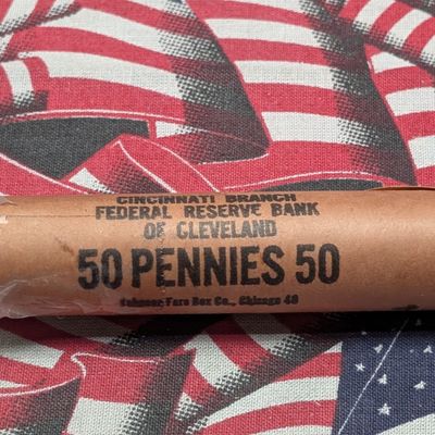Sale Photo Thumbnail #180: (50) 1960-D US Lincoln Memorial Cents in Original Bank Wrapped Roll - Cincinnati Branch Federal Reserve Bank of Cleveland