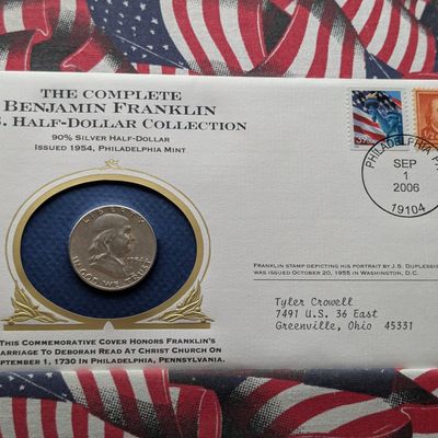 Sale Photo Thumbnail #200: 1954-P Franklin Half-Dollar, 90% Silver - Commemorative Cover