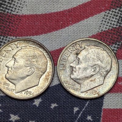 Sale Photo Thumbnail #169: 1954 P&D Roosevelt Dimes, 90% Silver