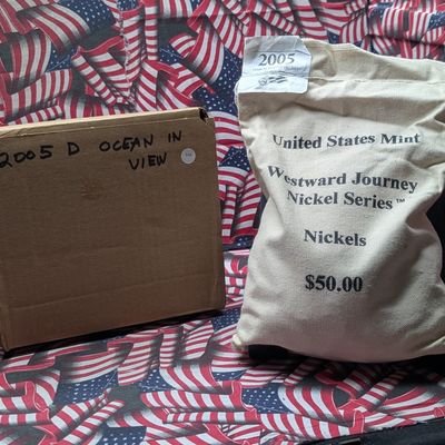 Sale Photo Thumbnail #271: (1,000) 2005-D Westward Journey "Ocean in View" Nickels in Original US Mint Sealed Bag with Original Shipping Box