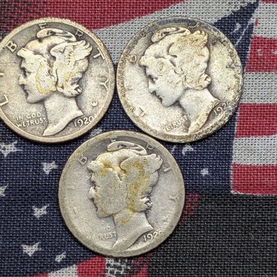 Sale Photo Thumbnail #367: 1920 P, D & S Mercury Dimes, 90% Silver