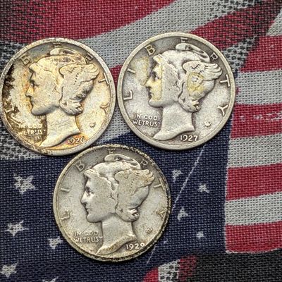 Sale Photo Thumbnail #322: 1926-P, 1927-P, and 1929-P Mercury Dimes, 90% Silver