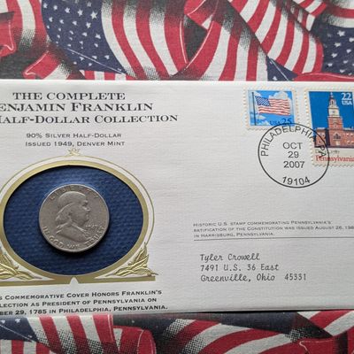 1949-D Franklin Half Dollar, 90% Silver - In Commemorative Postal Cover