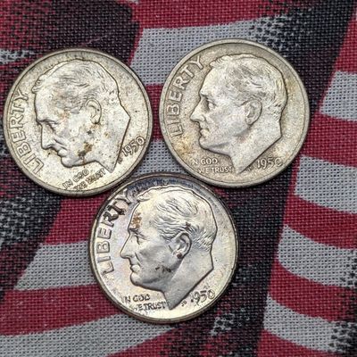 Sale Photo Thumbnail #133: 1950 P, D & S US Roosevelt Dimes, 90% Silver