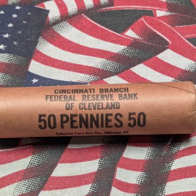 Sale Photo Thumbnail #270: (50) 1961-D Lincoln Memorial Cents - Original Bank Wrapped (OBW) Roll from Cincinnati Branch Federal Reserve Bank of Cleveland