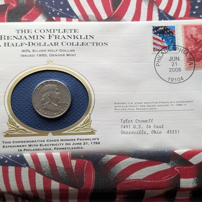 1950-D Franklin Half Dollar, 90% Silver in Philatelic Commemorative Cover