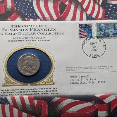 Sale Photo Thumbnail #110: 1951-P Franklin Half Dollar, 90% Silver - Commemorative Philatelic-Numismatic Cover